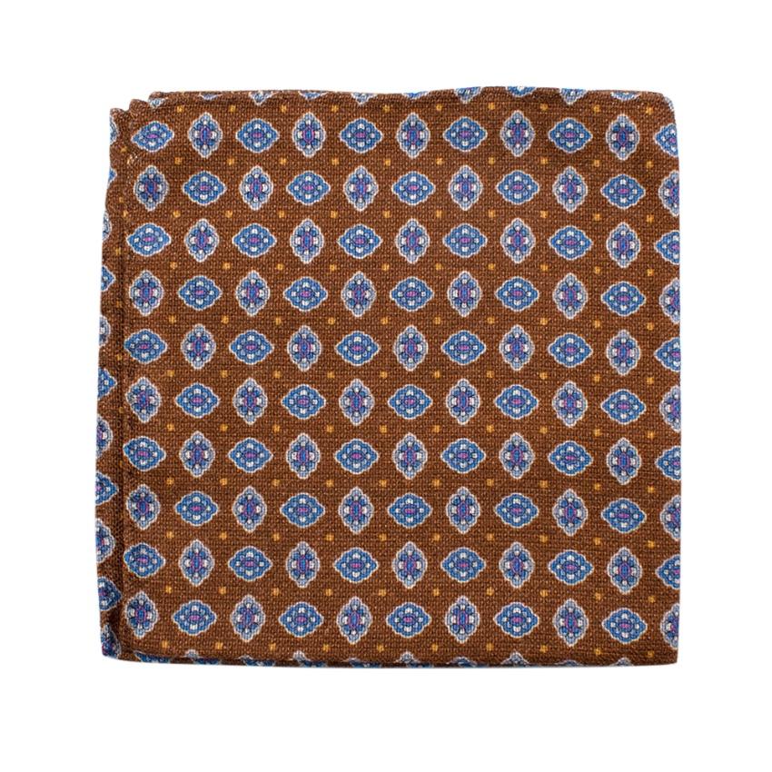 Michele Negri Brown & Blue Wool & Silk Handkerchief