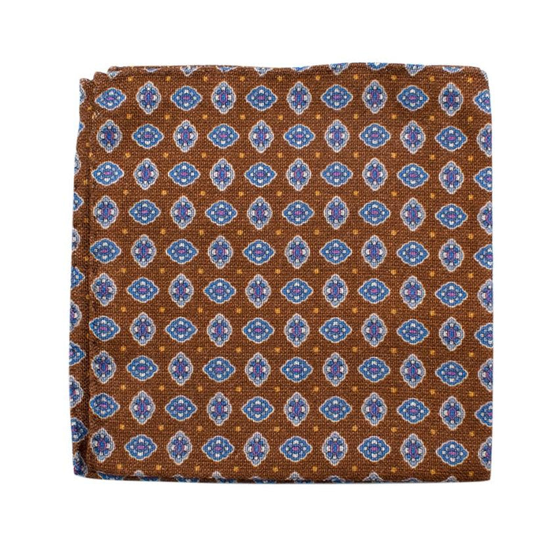 Michele Negri Brown & Blue Wool & Silk Handkerchief