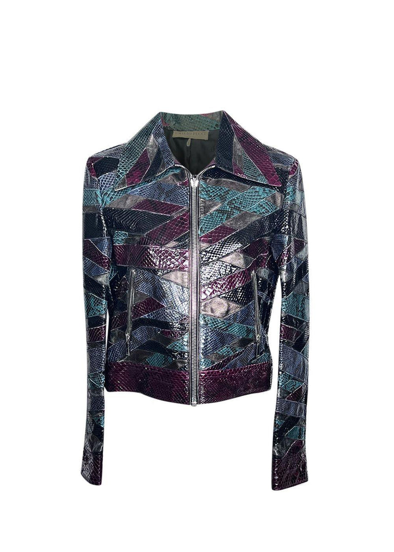 Python & Calf Leather Multicoloured Patchwork Jacket