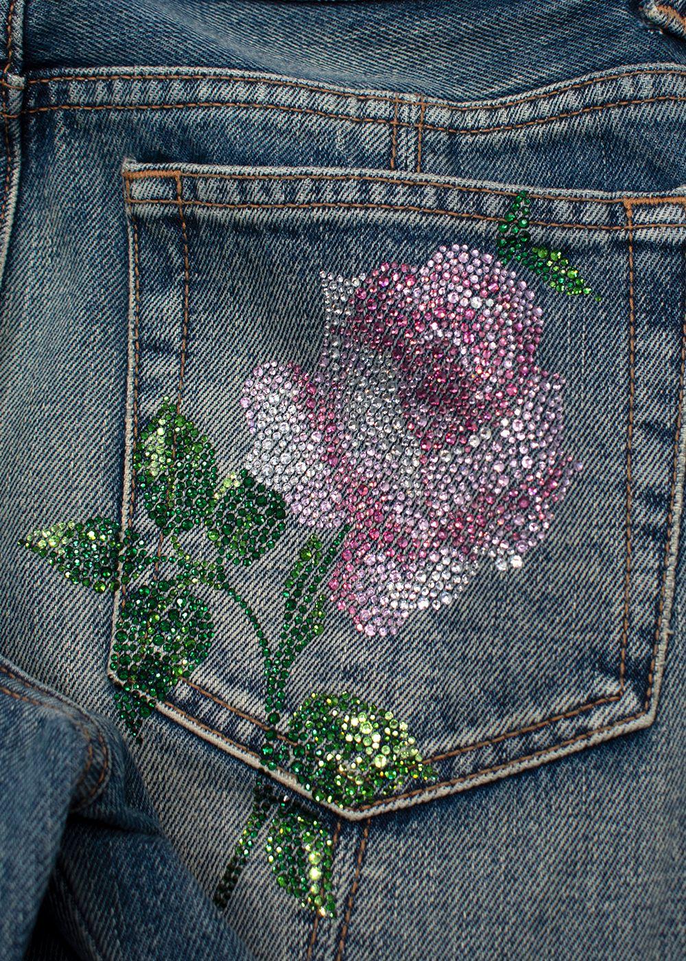 Alessandra Rich Embellished Rose Denim Halterneck Top & Jeans Set