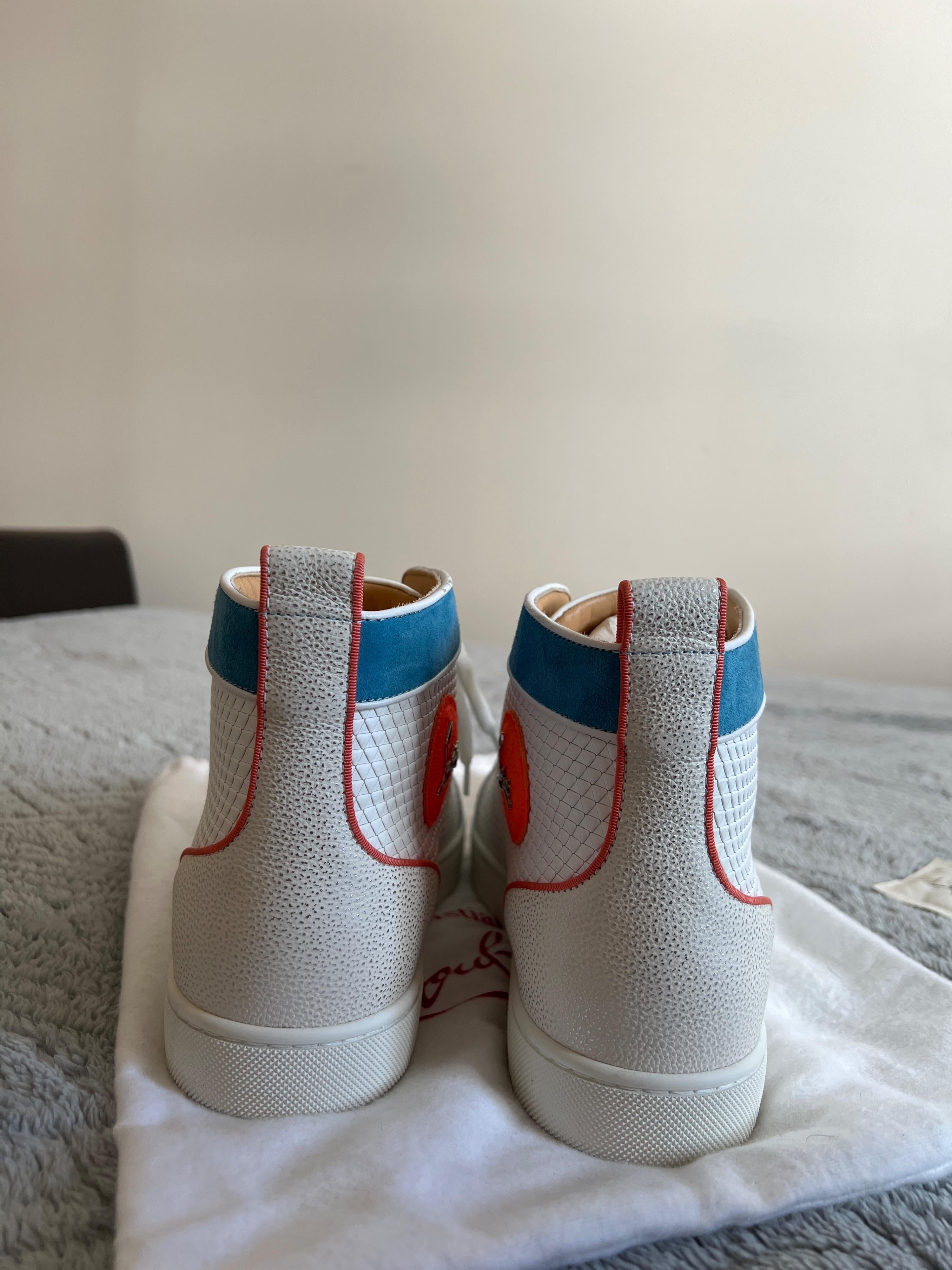 White & Blue Orlato Flat High Tops