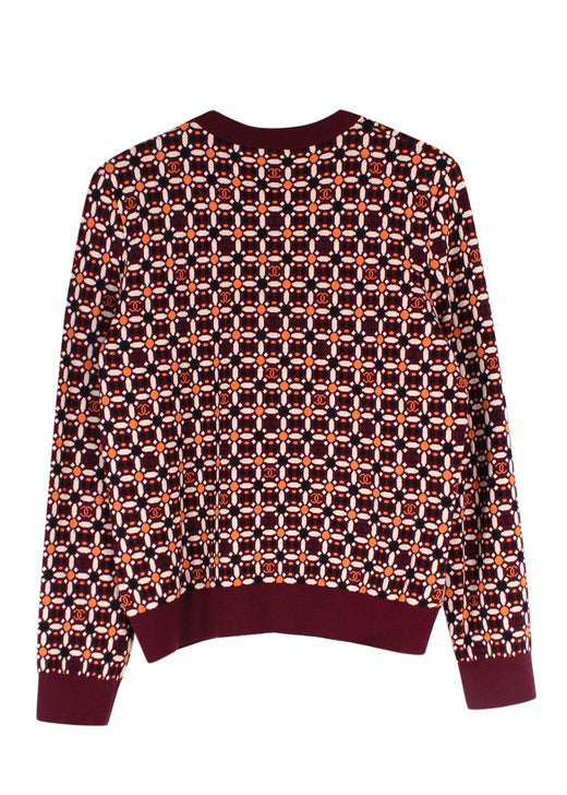Chanel Burgundy/Orange Floral CC Jumper