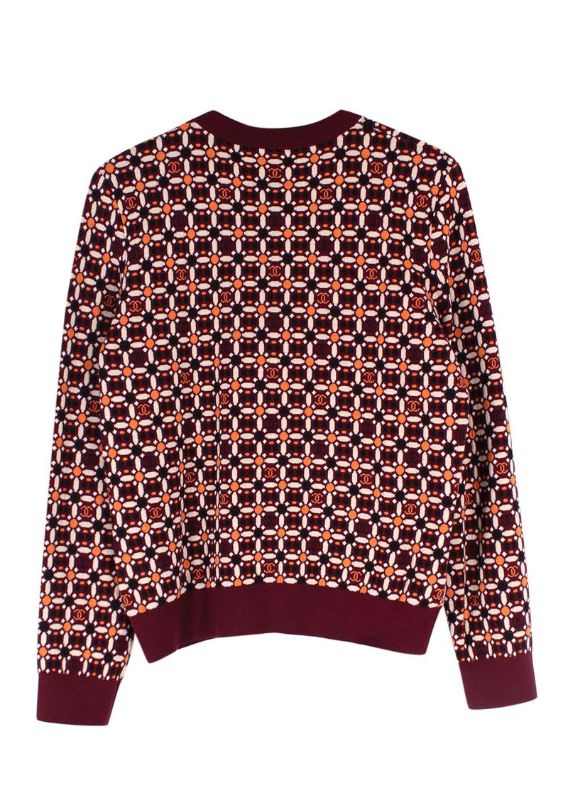 Chanel Burgundy/Orange Floral CC Jumper