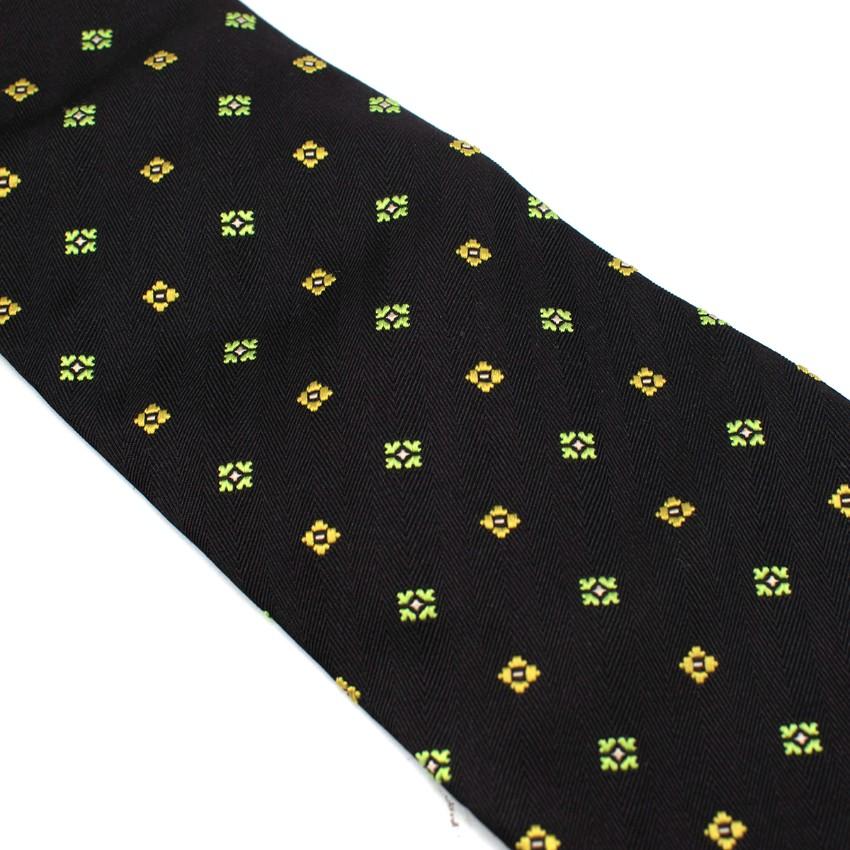 A Picci Green & Yellow Motif Black Silk Twill Tie