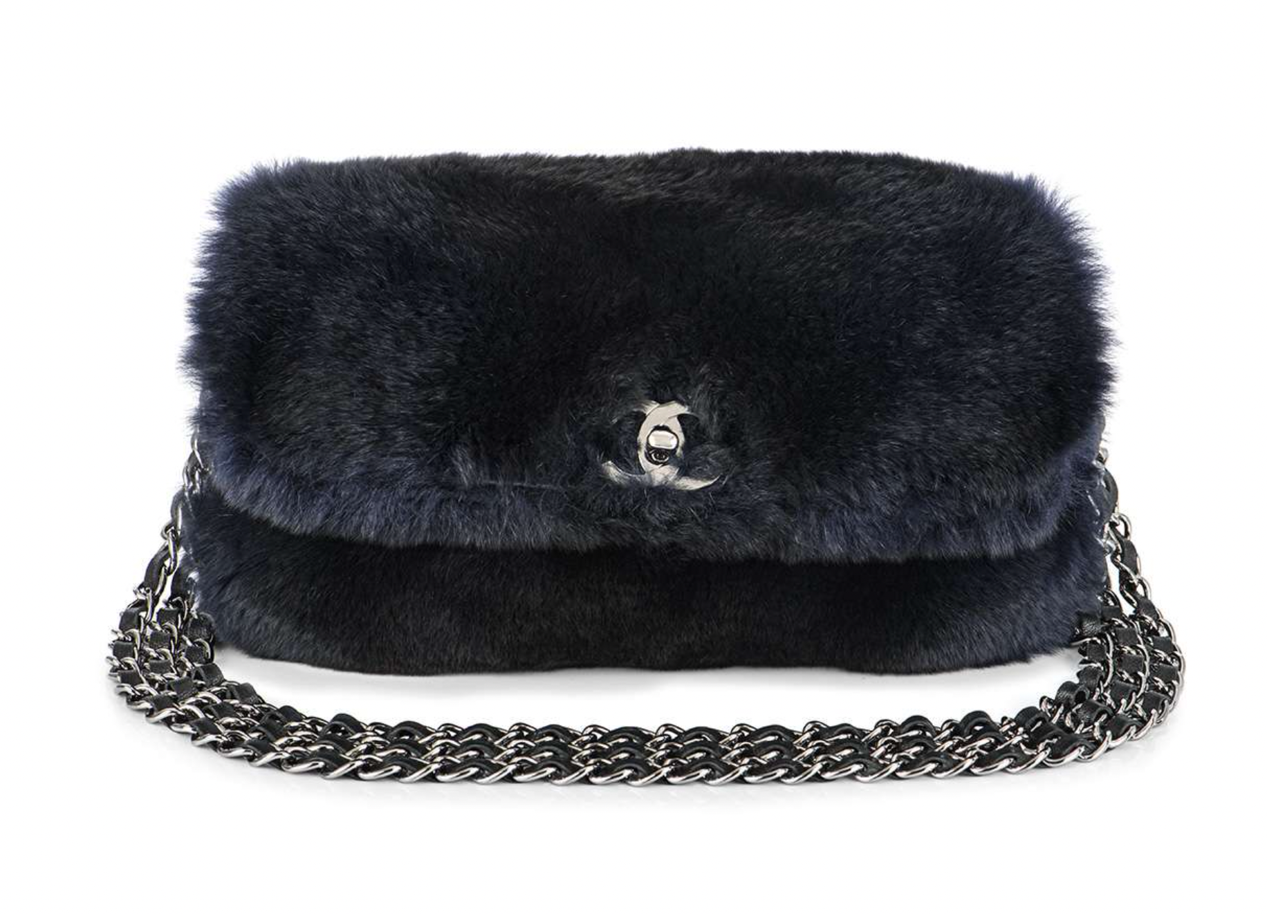 Navy Orylag Fur Flap Bag