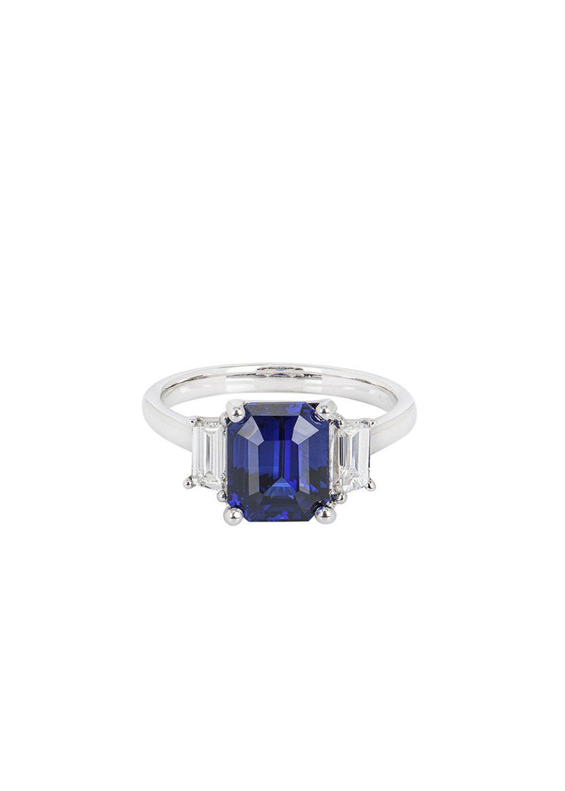 18ct white gold, diamond & sapphire ring 3.04ct 53EU