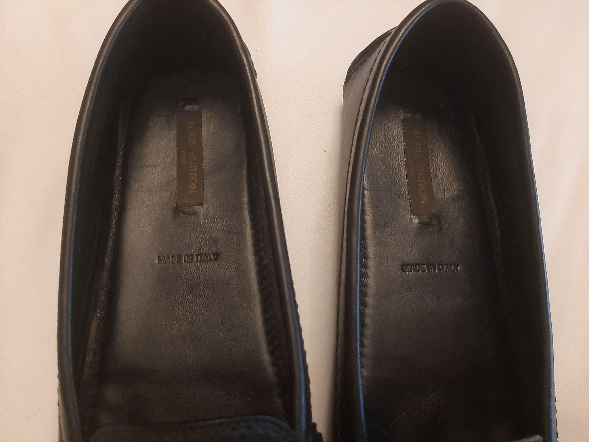 Black leather LV driving loafers