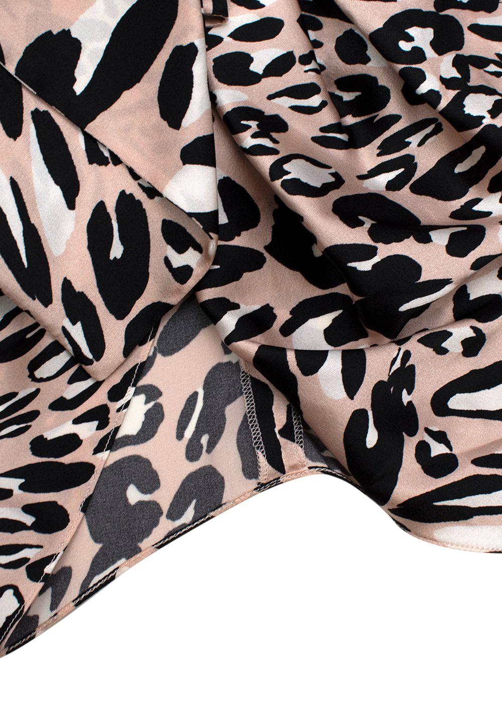pink leopard print silk draped mini dress