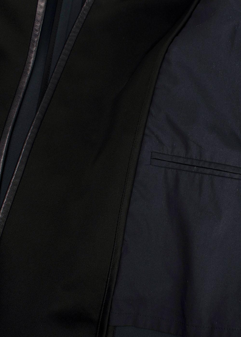 Celine Navy and Black Leather Trim Longline Jacket