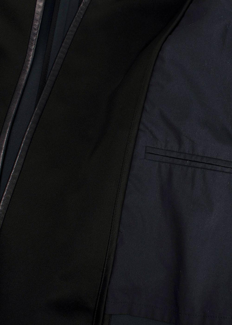 Celine Navy and Black Leather Trim Longline Jacket