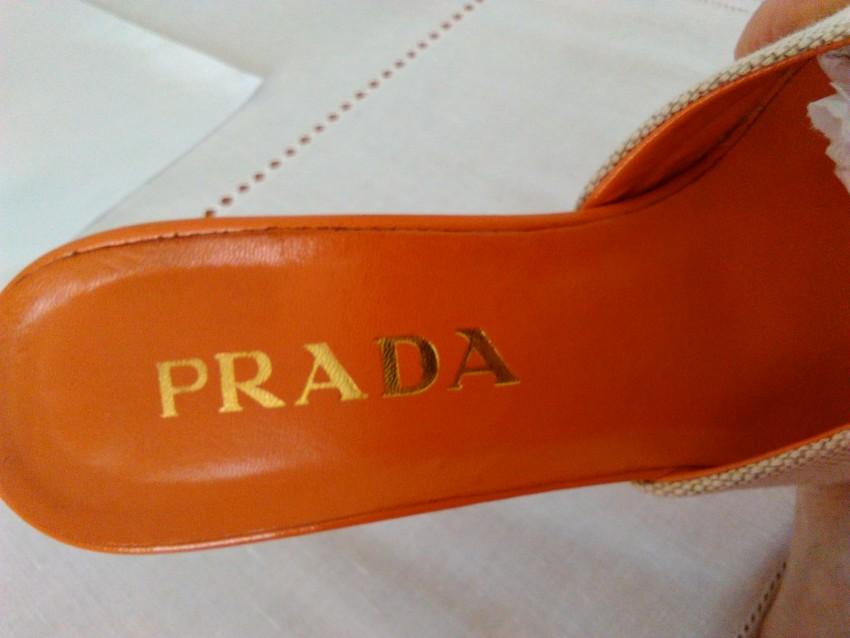 Prada Sabot linen and leather mules