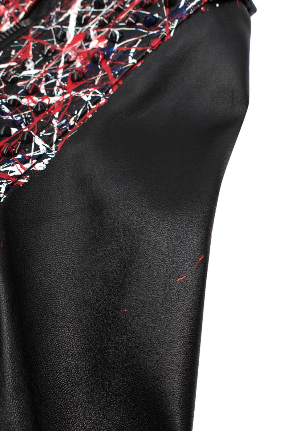 Black Leather Studded Jacket With Paint Splatter Effect