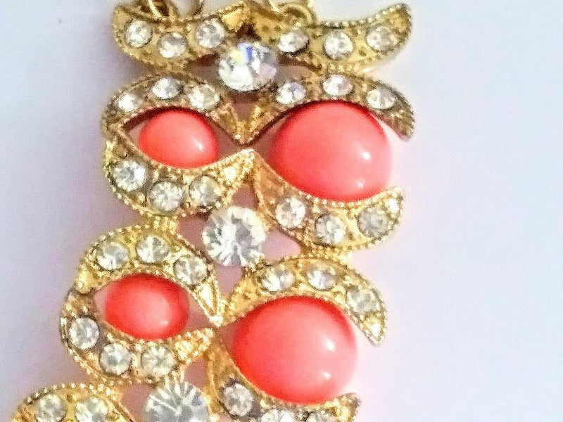 Bespoke coral colour and crystal statement choker/necklace