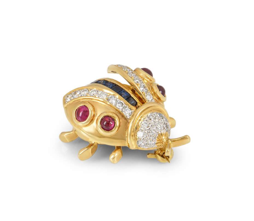 Bespoke Yellow Gold Diamond, Sapphire and Ruby Ladybird Brooch