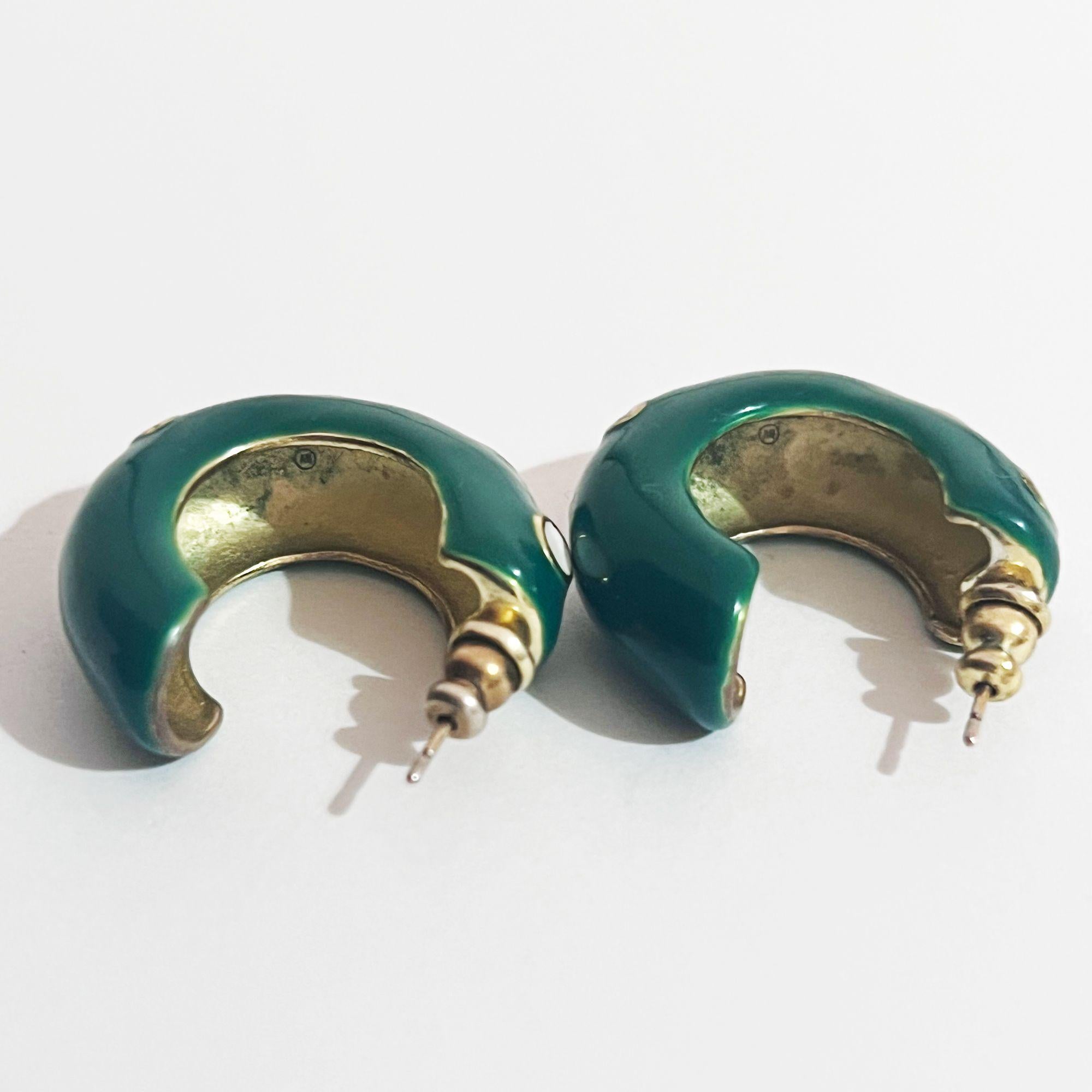 Bottega Veneta Green Studded Hoop Earrings