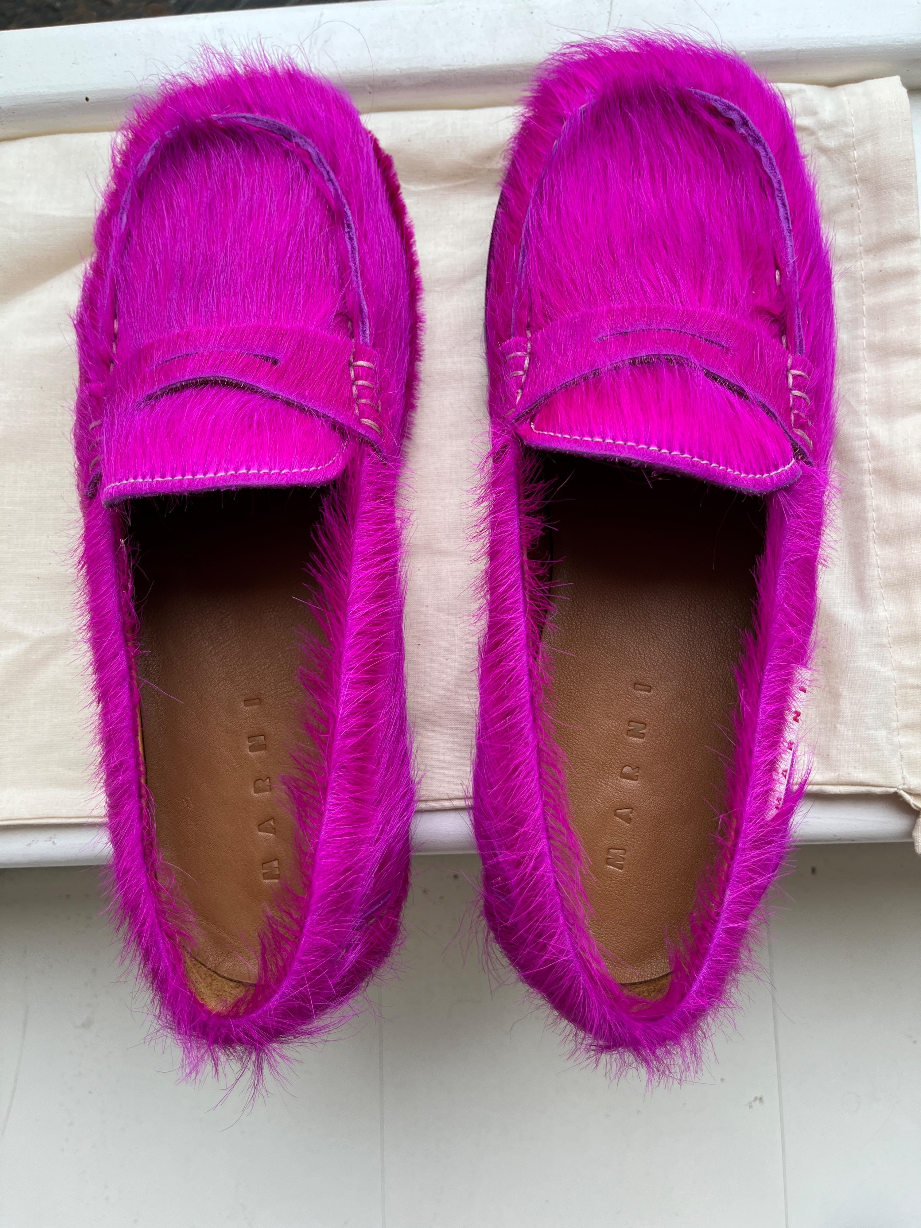 Pink Long Calf Hair Loafers