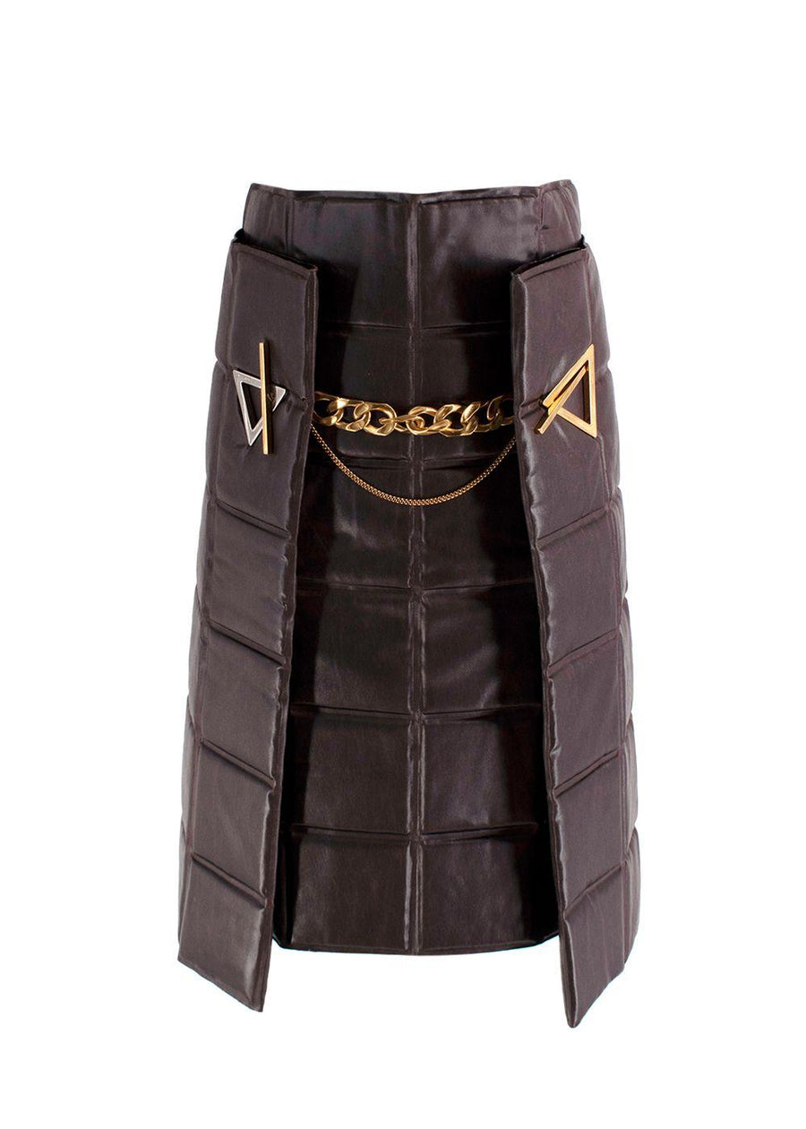 Bottega Veneta Chain Link Chocolate Brown Padded Two Piece Skirt