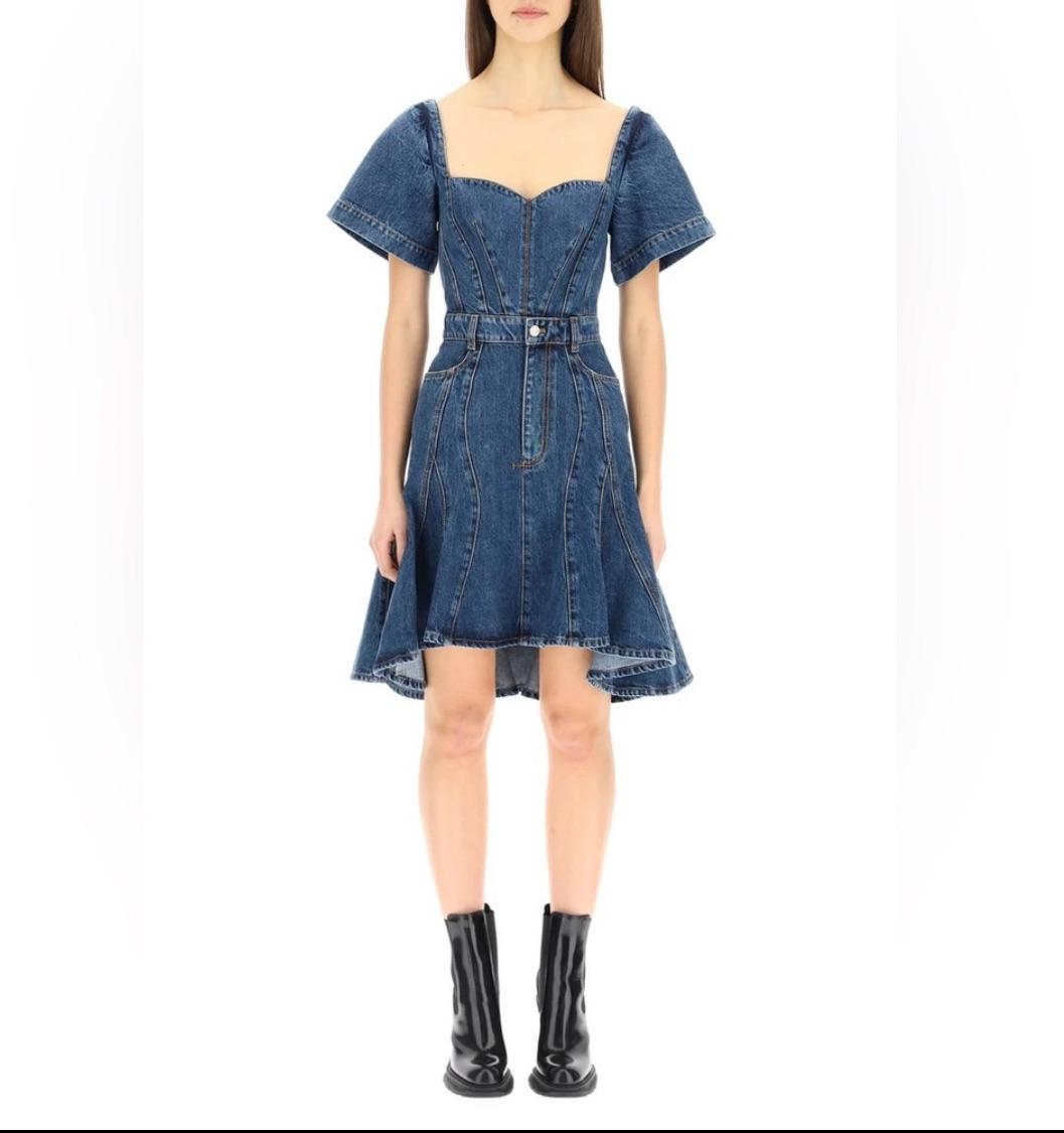 Alexander McQueen Denim Fluted Mini Dress
