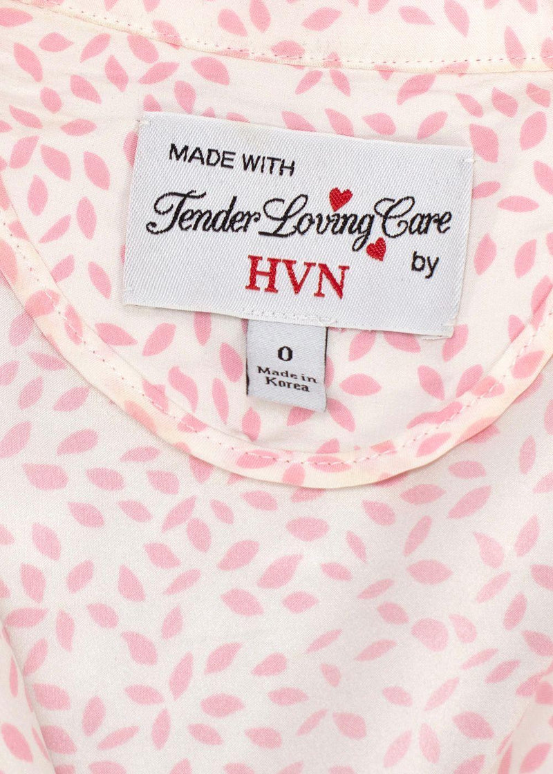 HVN Maria Light Pink Belted Printed Silk Dress
