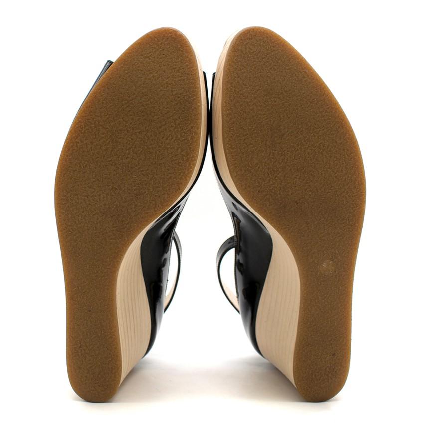 Rupert Sanderson Black Patent Leather Peep-Toe Wooden Wedges