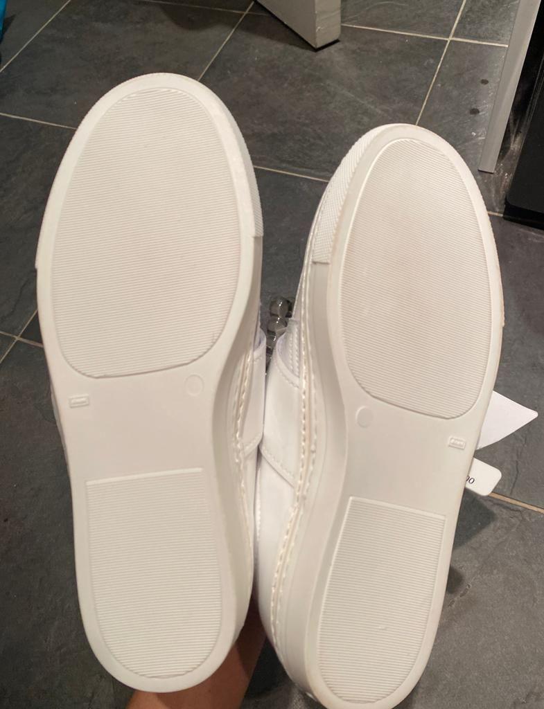 White Patent Leather Crystal Brooch Sneakers