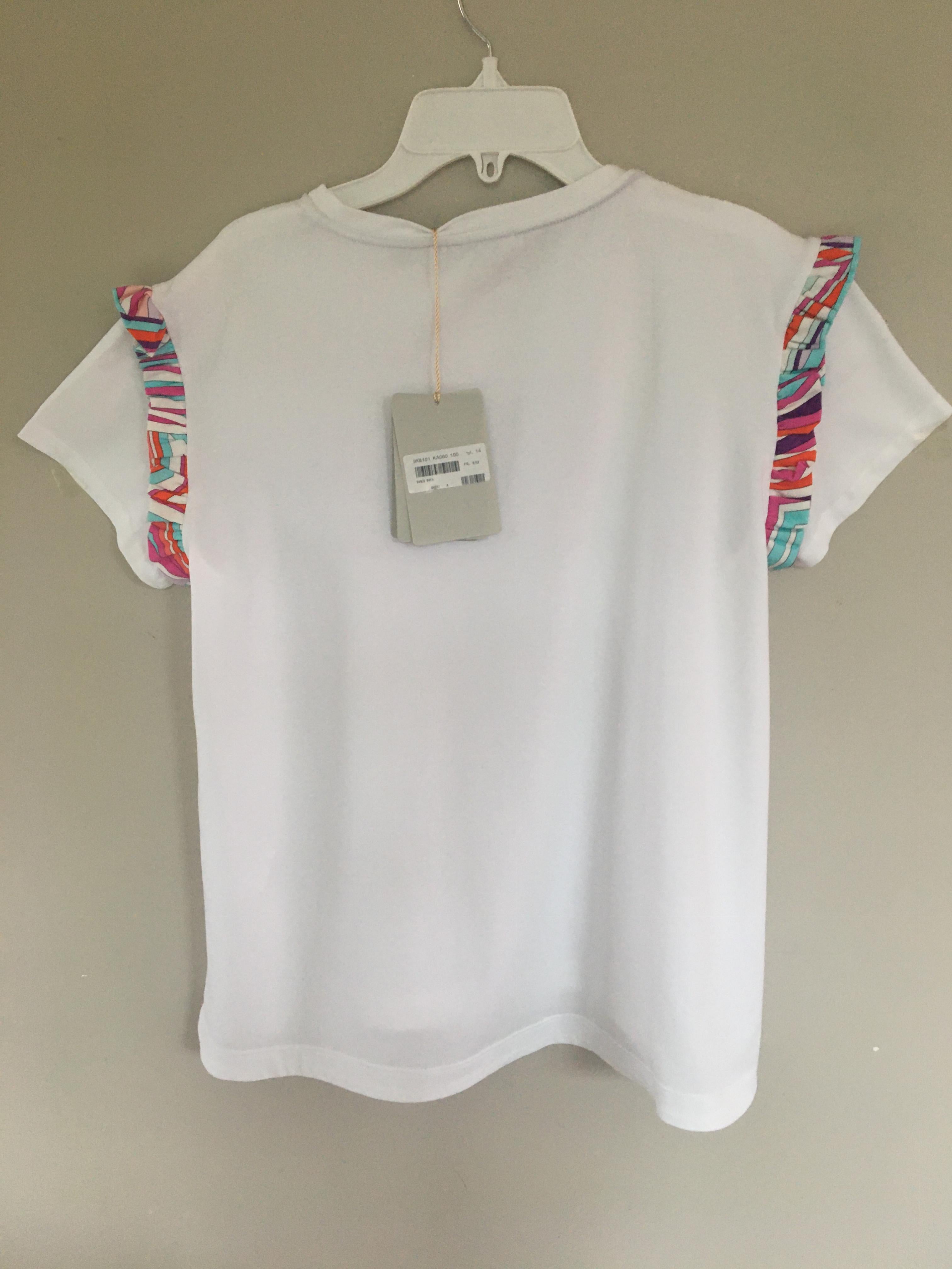 Emilio Pucci White Print Trim Glitter Logo Top
