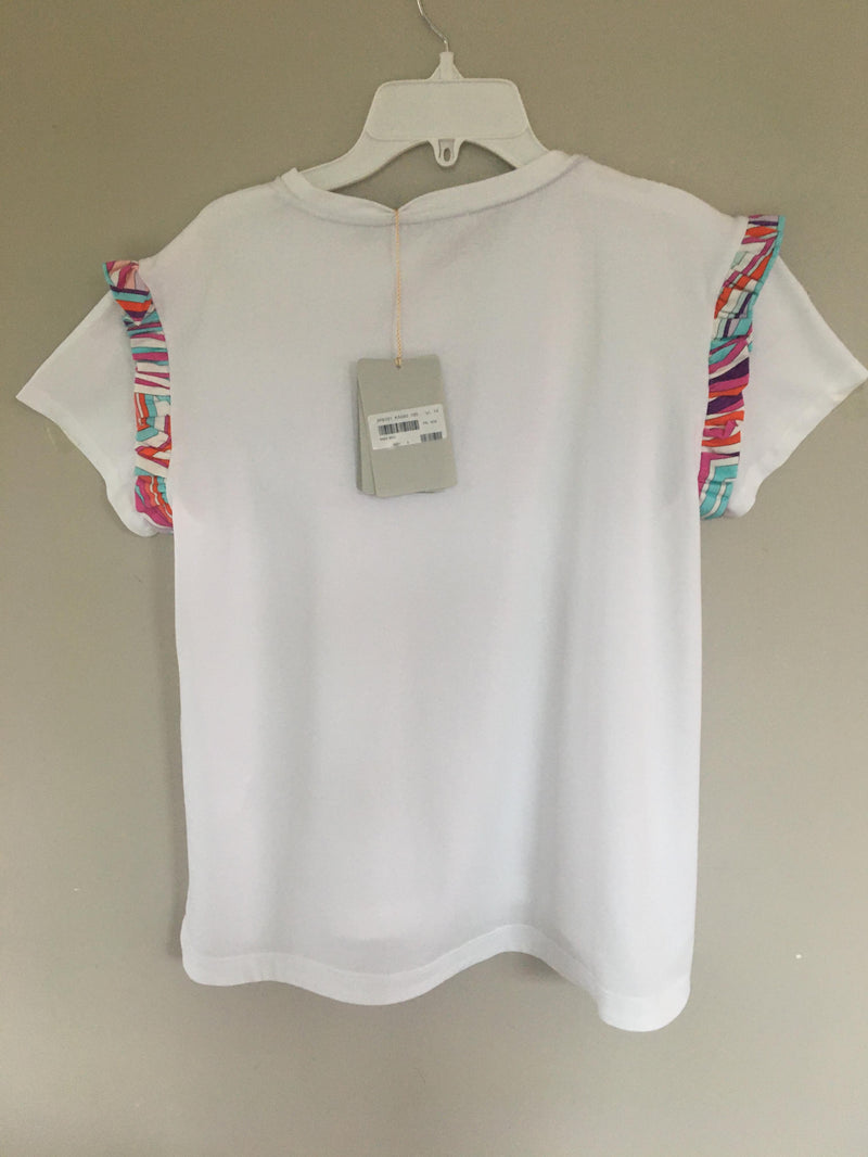 Emilio Pucci White Print Trim Glitter Logo Top