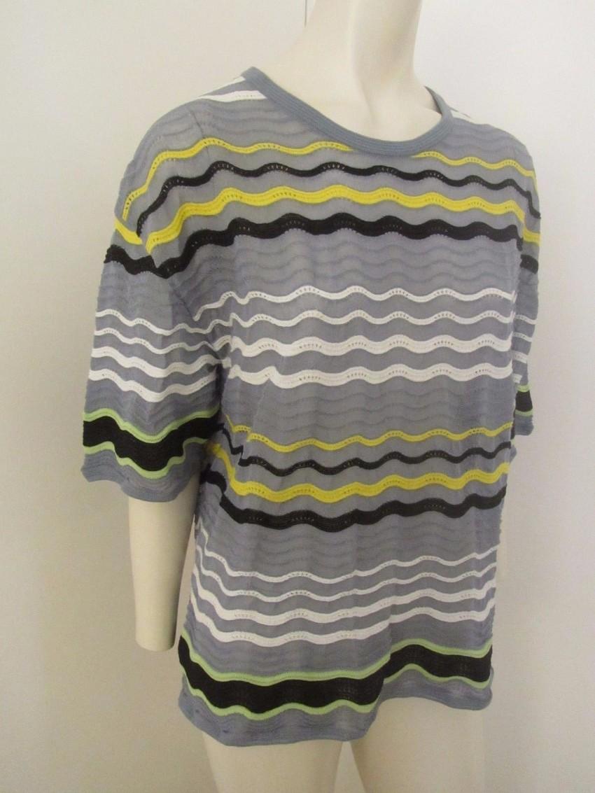 M Missoni Textured Crochet Knit Wave Stripe Top