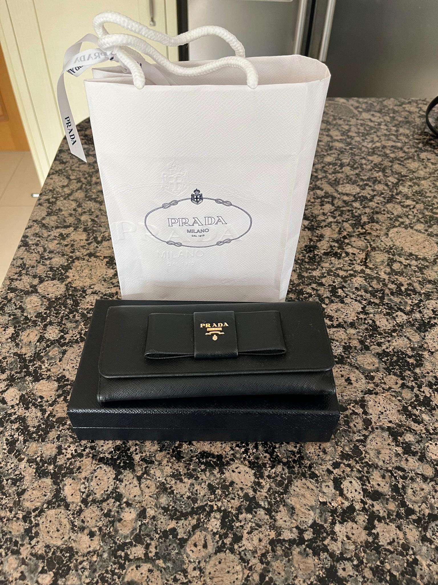 Prada Black Saffiano Leather Bow Wallet