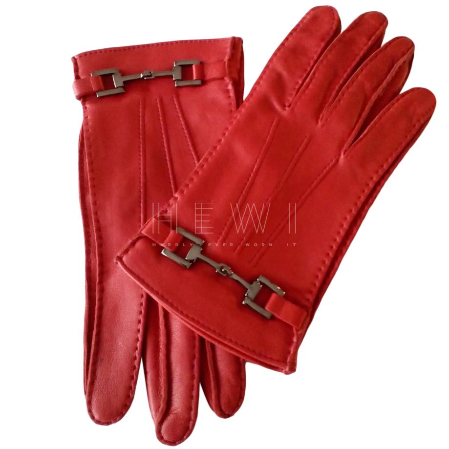 Gucci Red Leather Horsebit Gloves