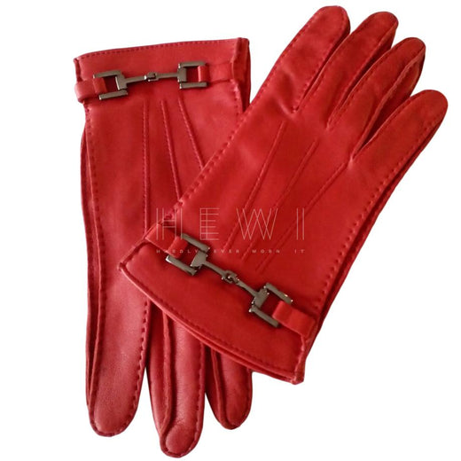 Gucci Red Leather Horsebit Gloves