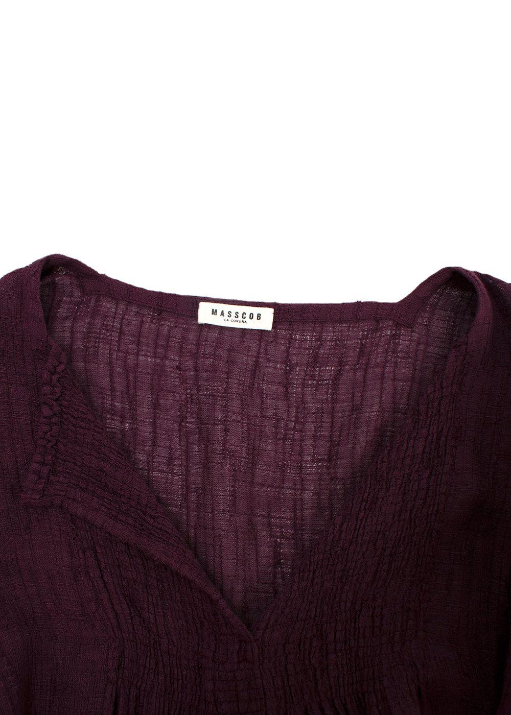 Masscob Burgundy Short Sleeve Sheer Blouse