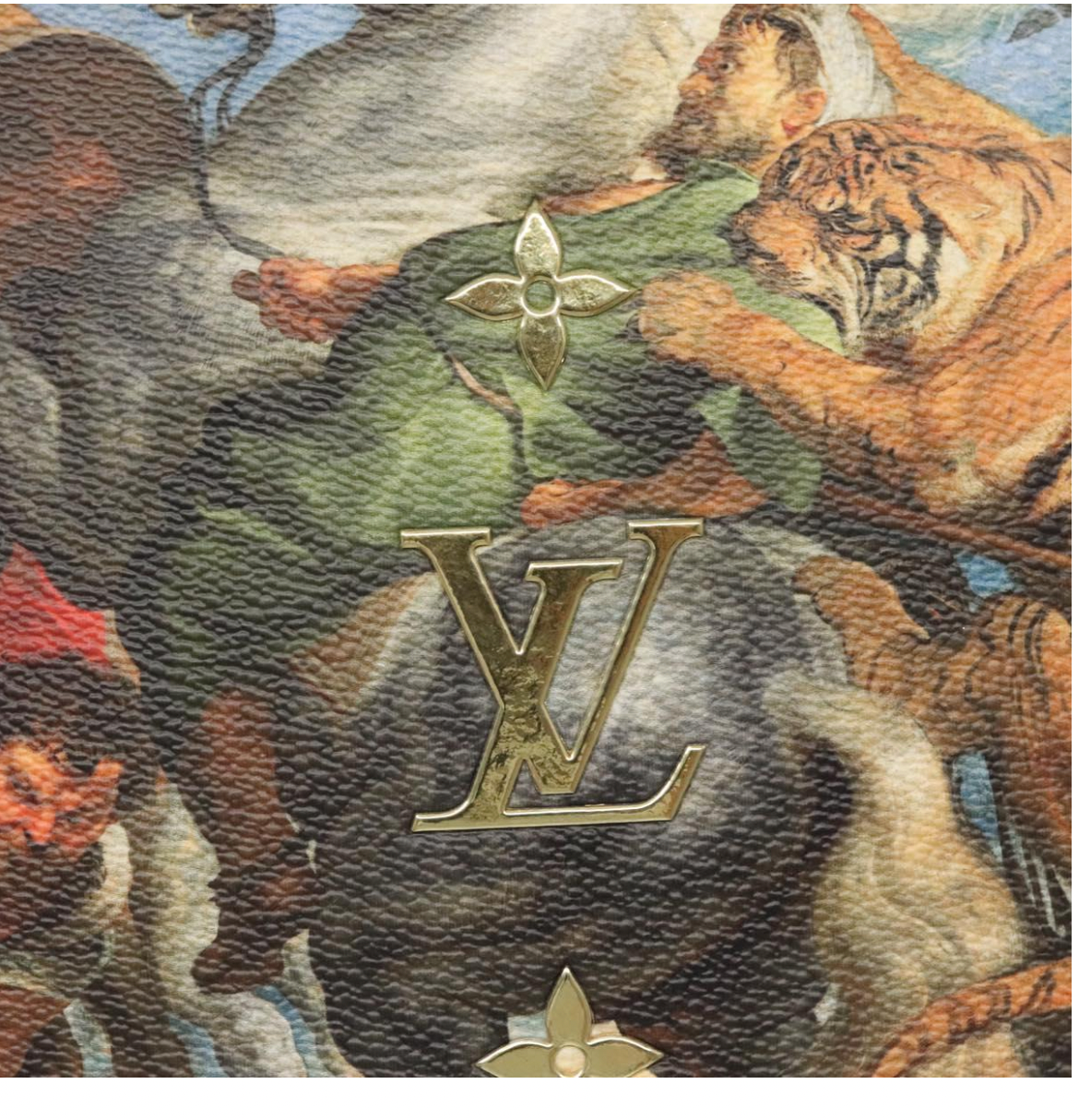 Limited Edition Louis Vuitton x Jeff Koons Masters Collection Pochette – “Tiger Hunt” Print with Gold Chain Strap