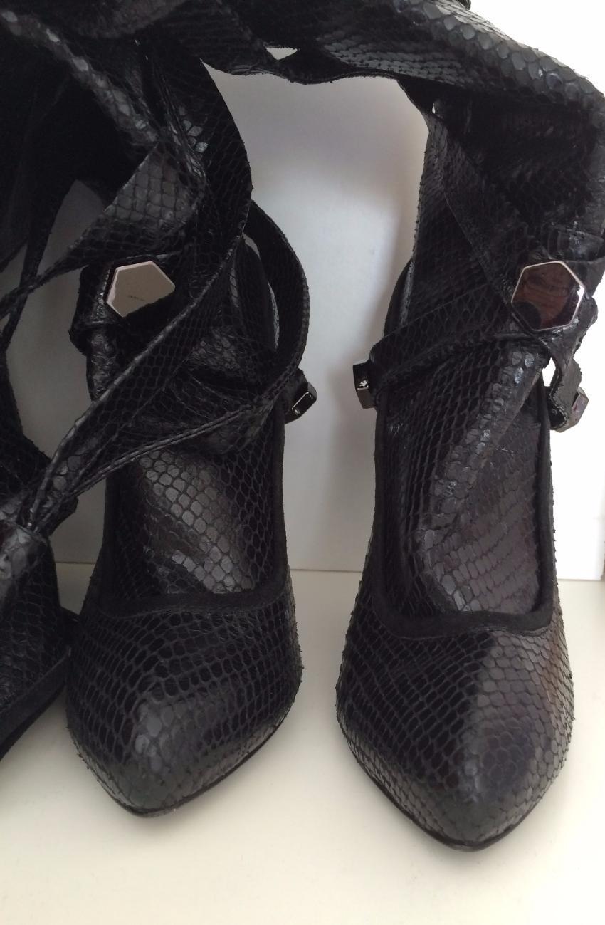 GALLIANO Black Python Leather Thigh High Boots