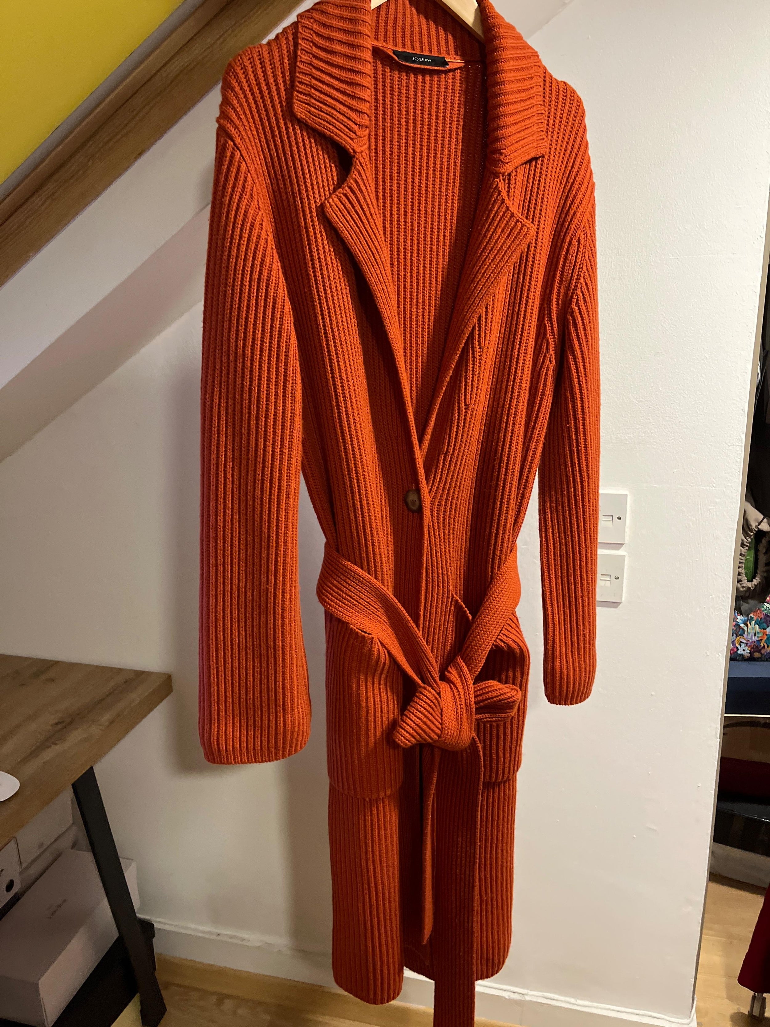 Jospeh Orange Belted Rib Knit Longline Cardigan
