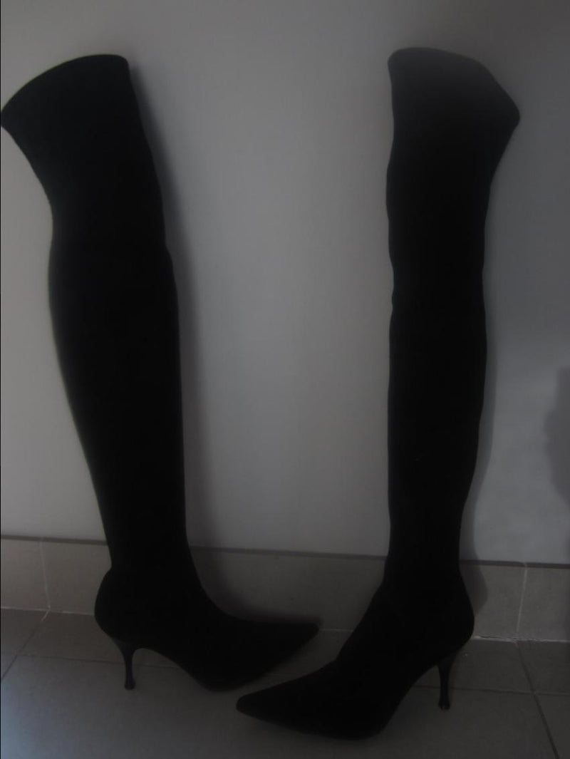 Sergio Rossi black suede over the knee boots