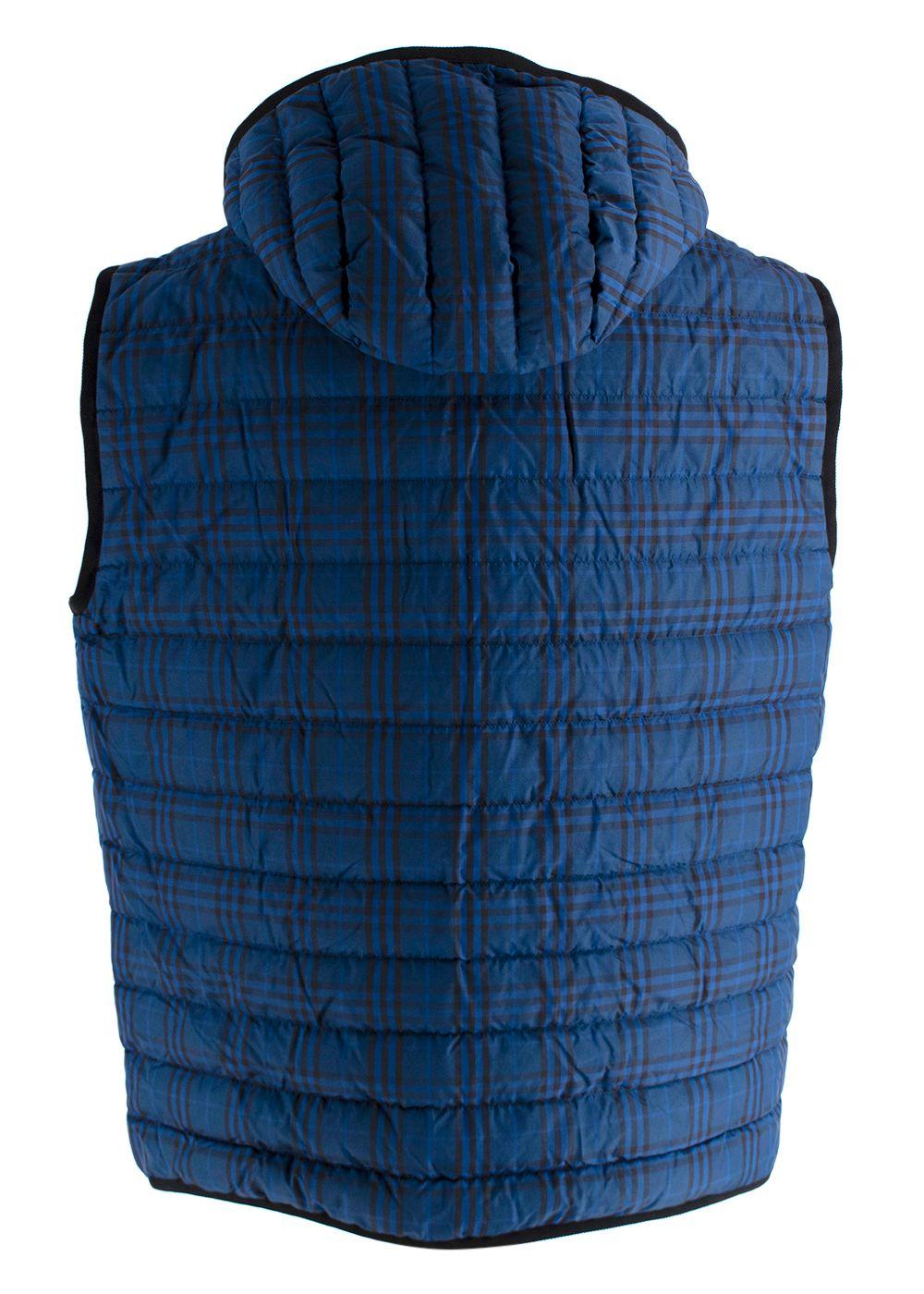 Burberry Blue Check Nylon Hooded Puffer Gilet