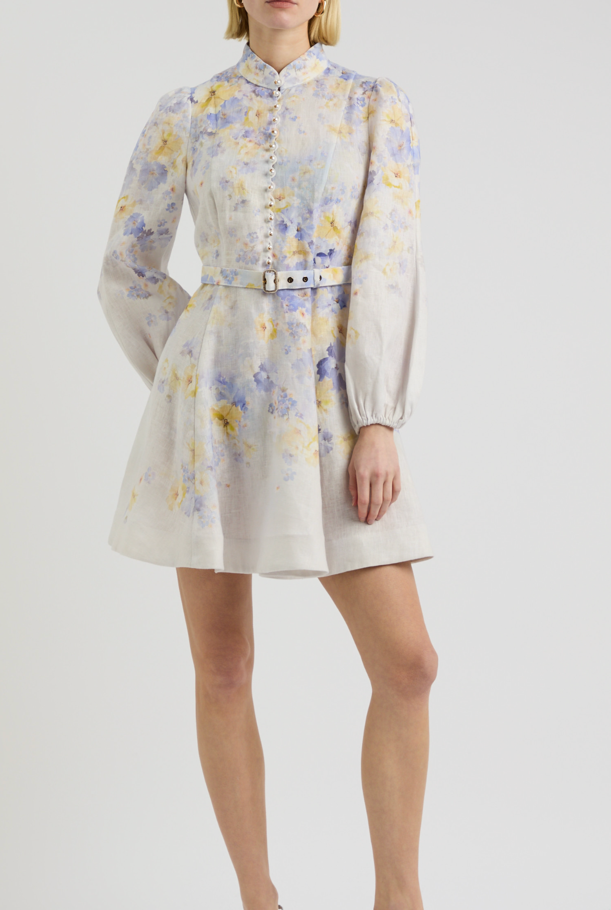 Zimmermann Crush Floral-Print Belted Linen Mini Dress
