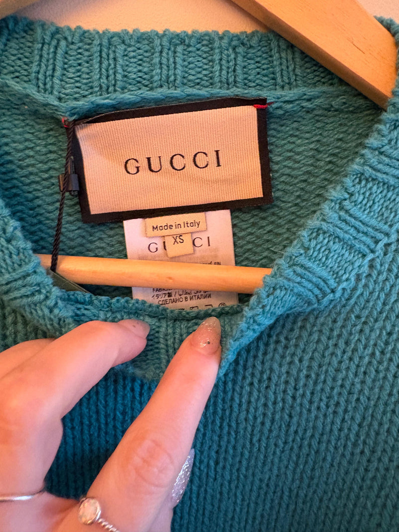 Gucci Green Feather Cuff Sweater