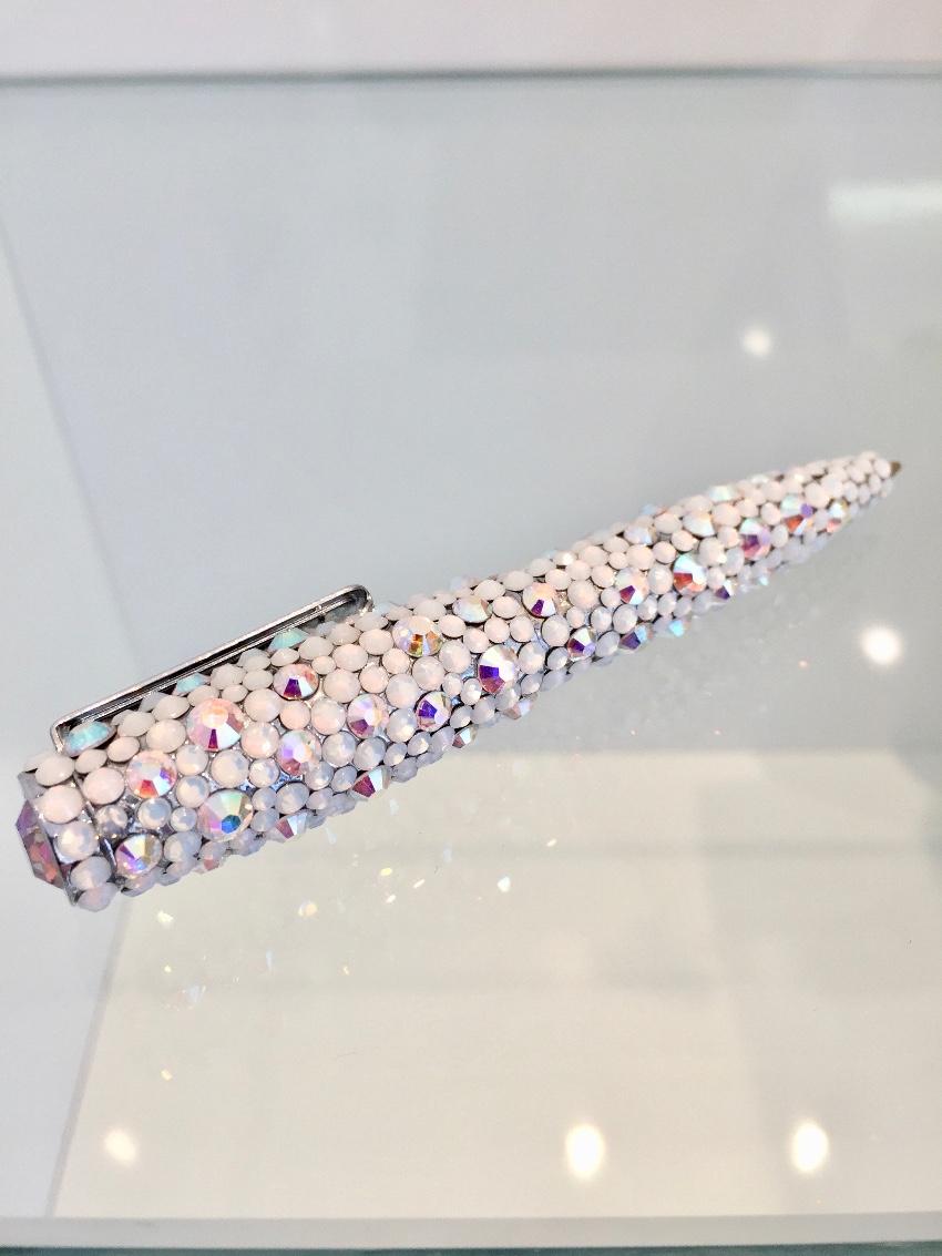 Ambrosia White Silver Iridescent Swarovski Crystal Ball Point Pen