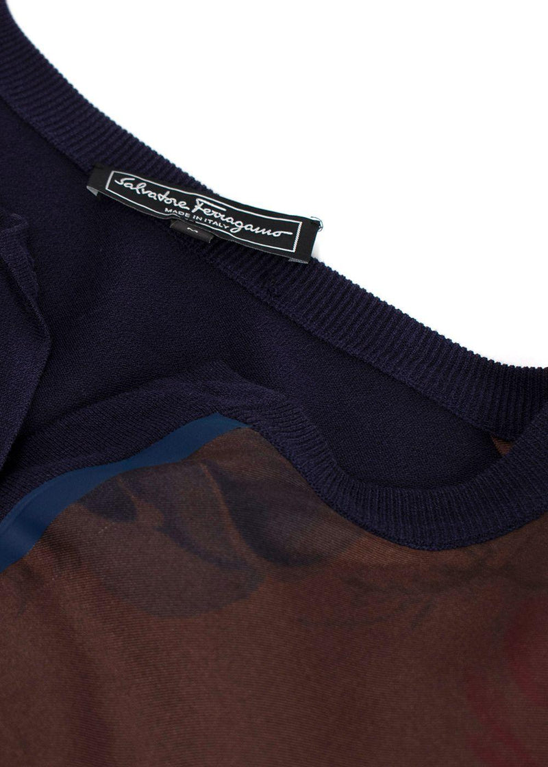 Salvatore Ferragamo Navy Contrast Sleeves Floral Cardigan
