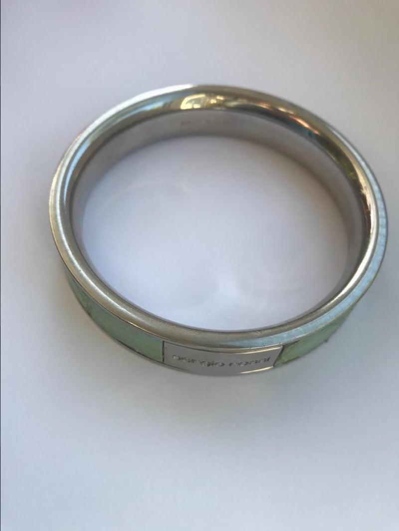 Sergio Rossi Steel & Exotic Leather Bangle