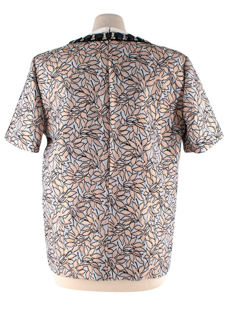 Jacquard Crystal Embellished Collar Top