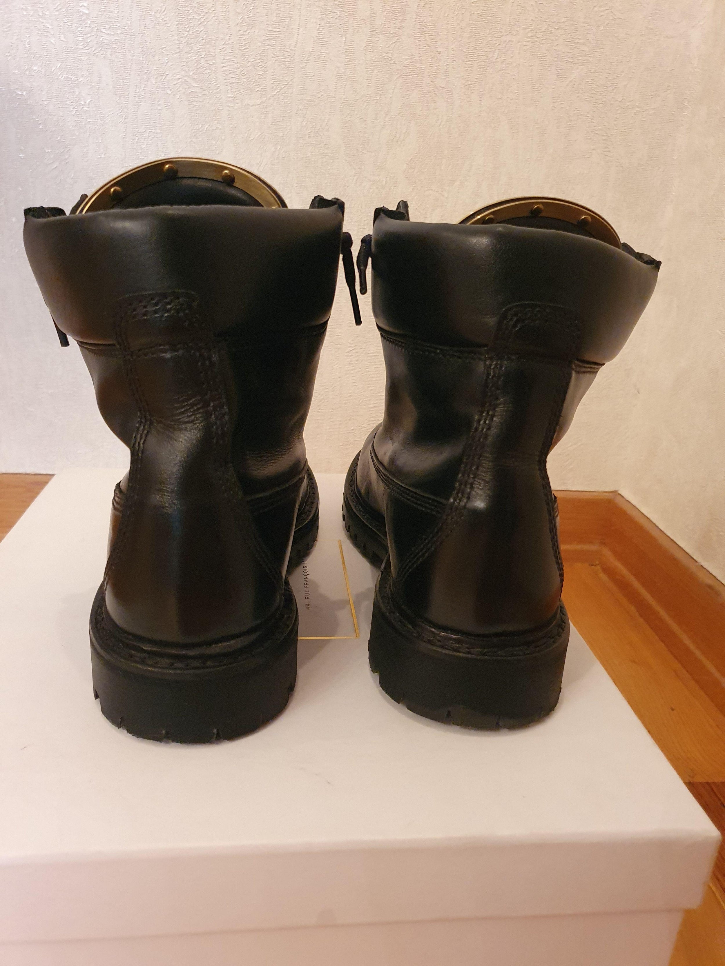 Black leather zip combat boots