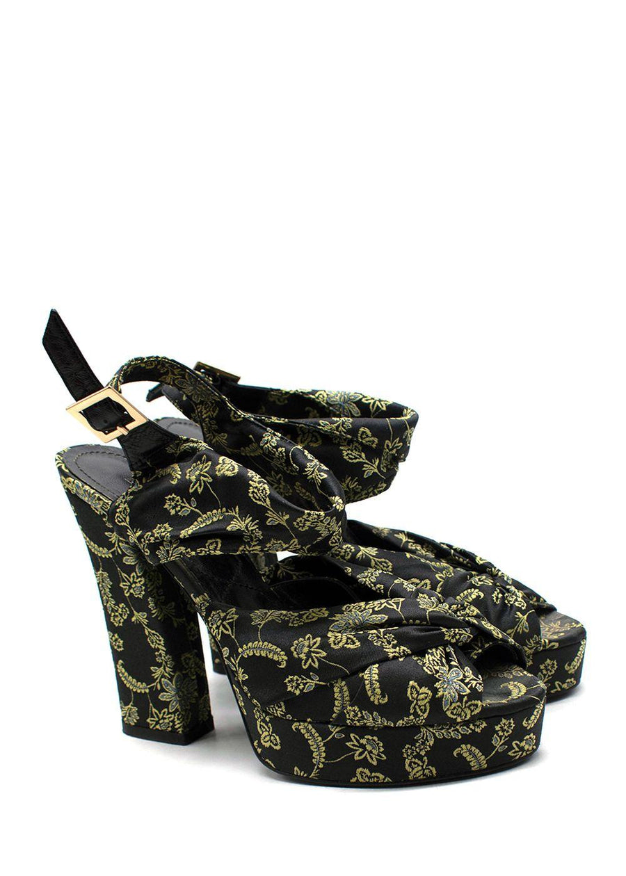 Erdem Black and Green Brocade Platform Sandals