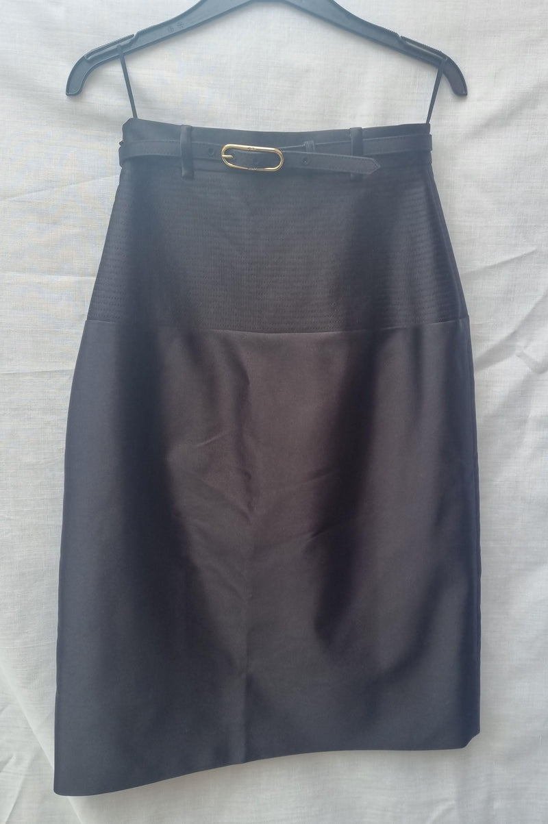 Black Silk Duchesse Embroidered Skirt