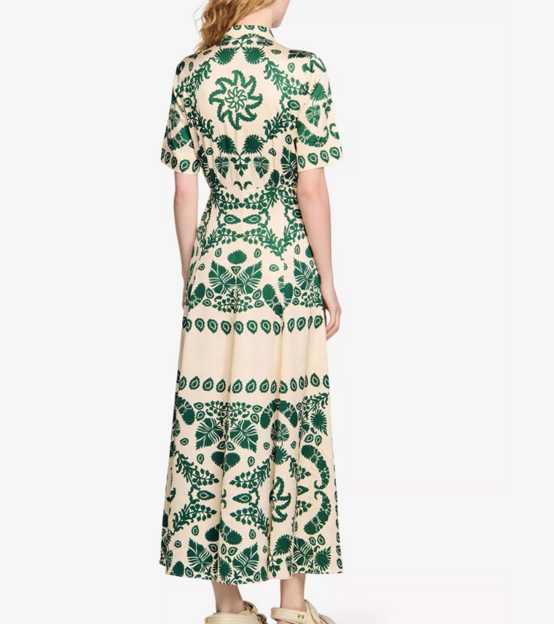 Sandro Floral-Print Collared Satin Midi Dress