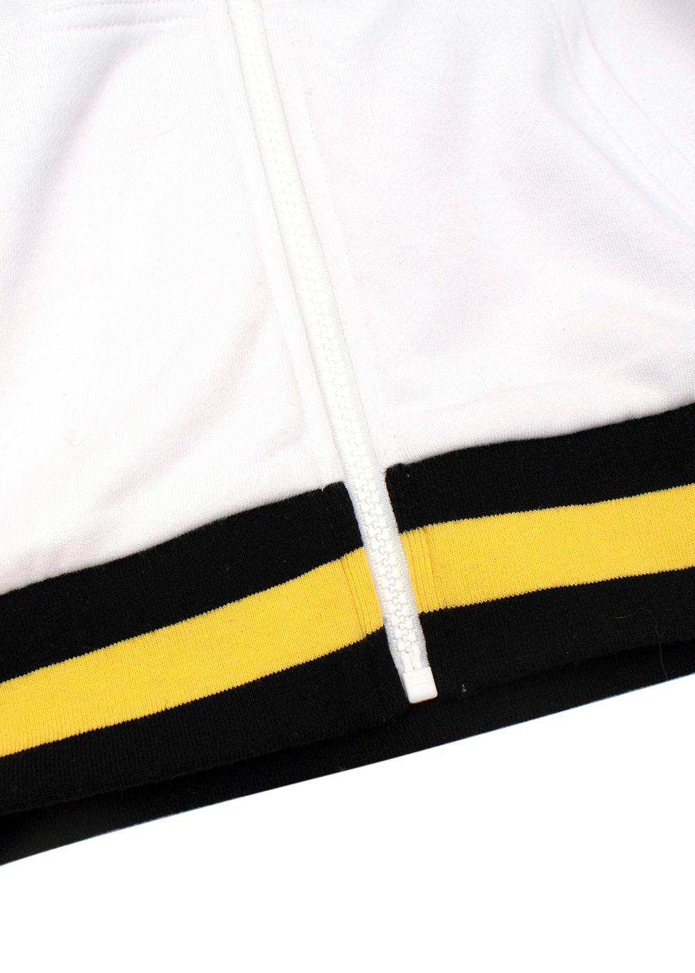 White Zipped Hoodie With Contrasting Yellow And Black Striped Hem and Cuffs