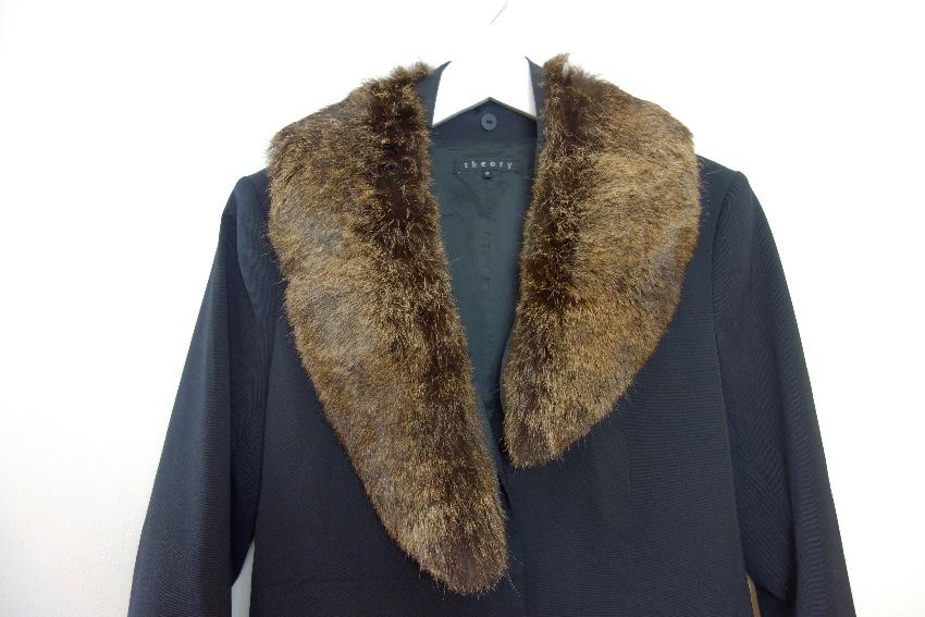 Theory Black Tailored Jacket with Rabbit Fur Removable Collar