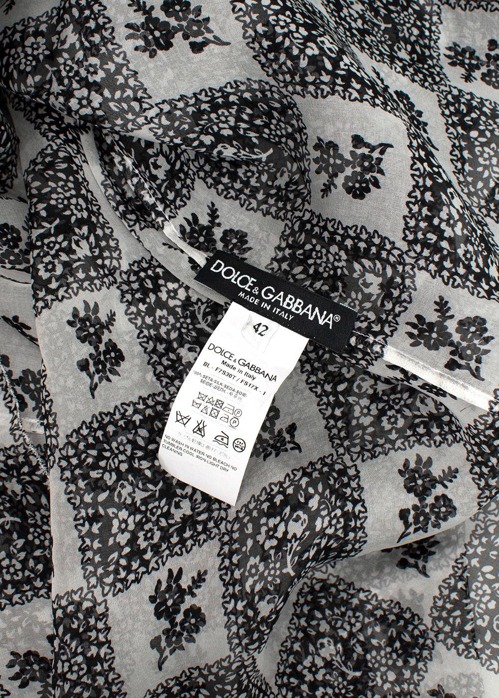 Dolce & Gabbana White and Black Sheer Silk Blouse